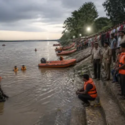 Rescue teams search a river ghat after the Gonda idol immersion tragedy in Uttar Pradesh