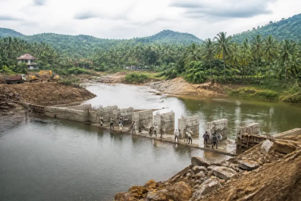 Canacona bandhara construction site along a river in Goa