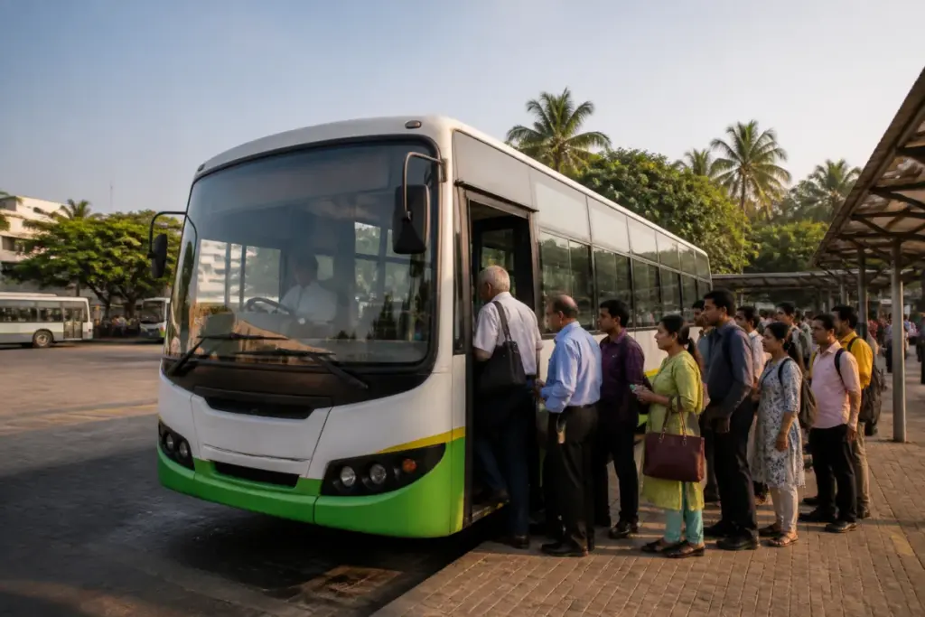 Goa KTC bus serving commuters under the revised Goa KTC bus pass scheme