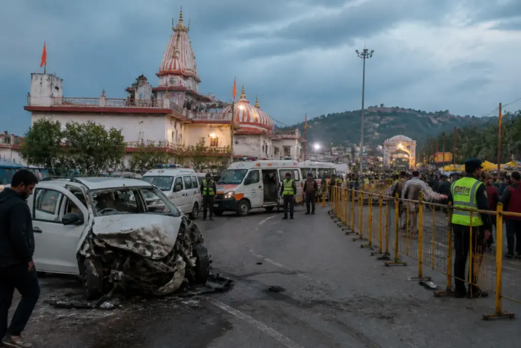 Gwalior temple tragedy site near Sheetla Mata Temple during a crowded religious fair