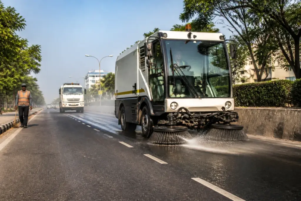 Panchkula sweeping tender machines cleaning a city road with GPS monitoring