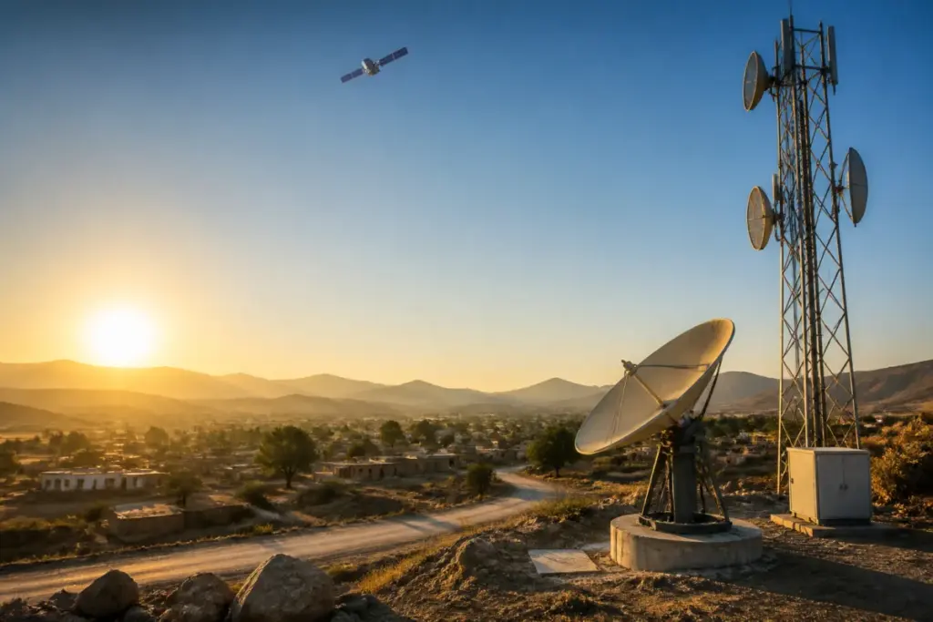 India 6G connectivity concept with a satellite network serving remote communities