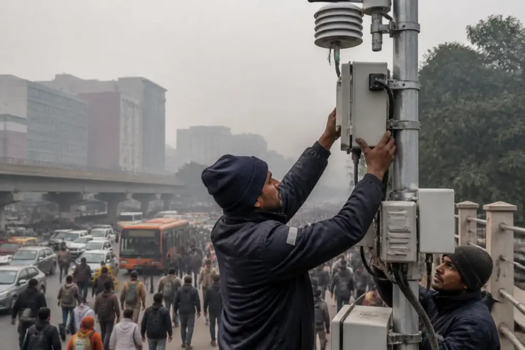 Delhi air pollution project monitoring a busy urban transport hub