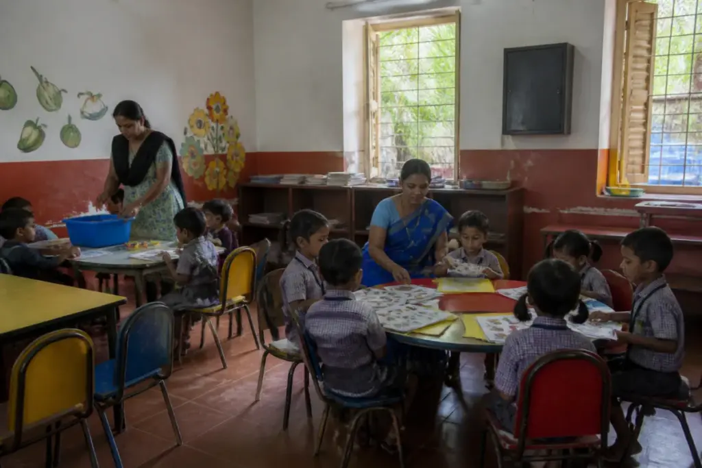 Goa government schools classroom with young students and limited teaching staff