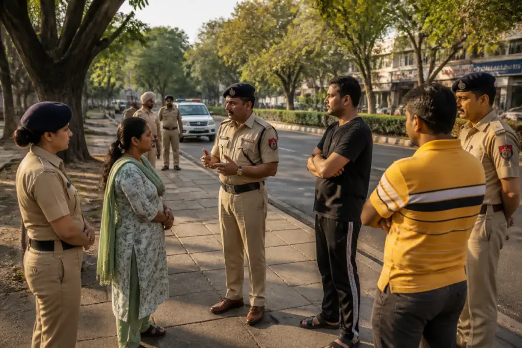 Chandigarh anti-drug drive police patrol near an urban hotspot