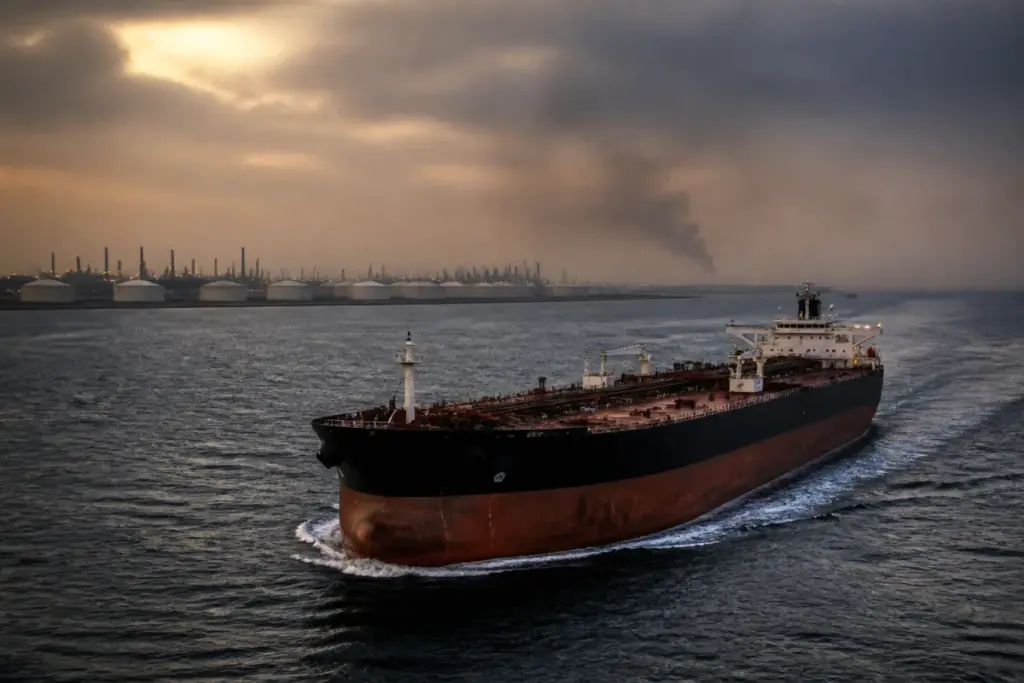 Oil prices rise as an oil tanker sails near a tense Middle East shipping route.