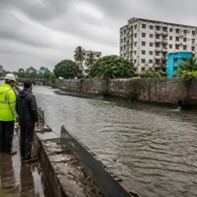 Chennai flood preparedness concerns near an urban waterway during monsoon rain