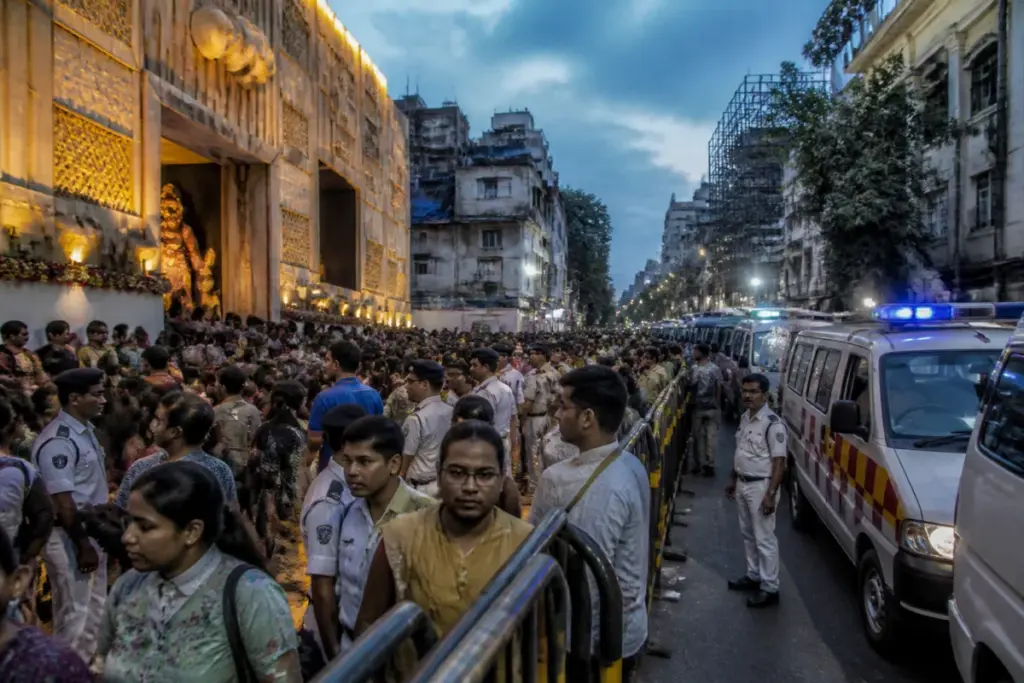 Chorbagan stampede site in Kolkata during a crowded Durga Puja gathering
