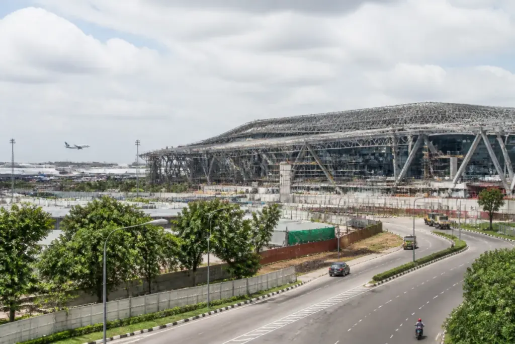 Construction progress at the Chennai airport T3 terminal, part of the airport expansion project.