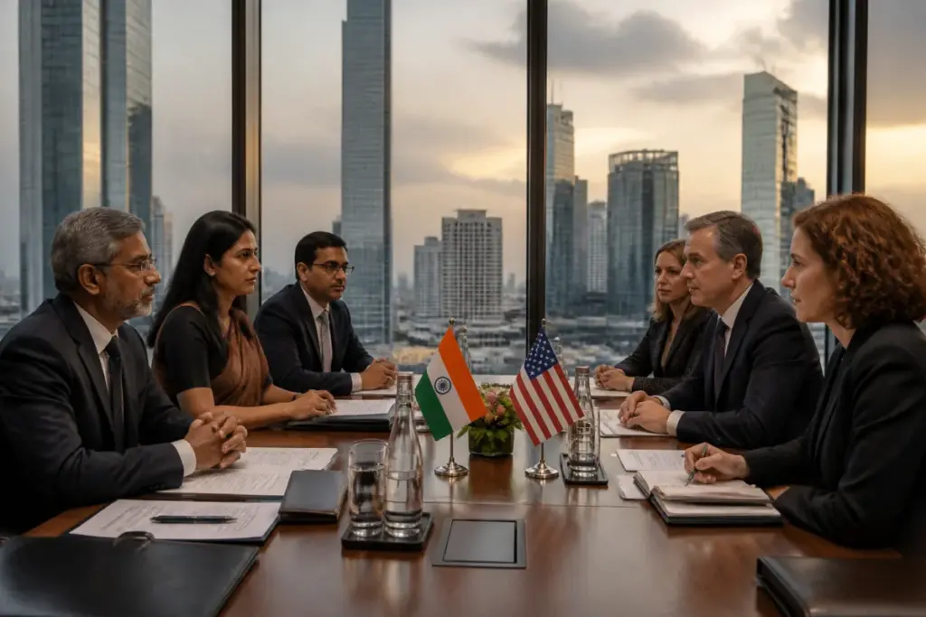 India-US trade deal discussions involving officials in Mumbai and US-India business ties