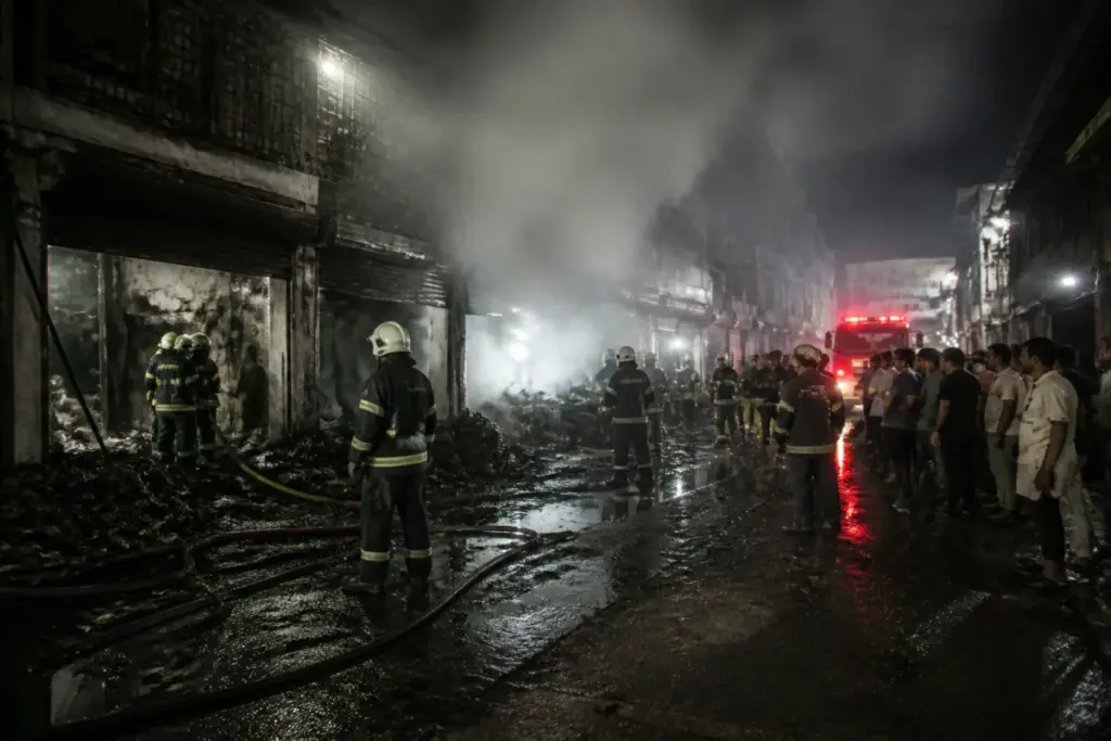 Firefighters responding to the Sakinaka scrap godown fire in Mumbai