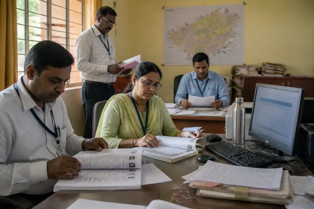 Maharashtra SIR voter verification officials reviewing electoral records on a digital system