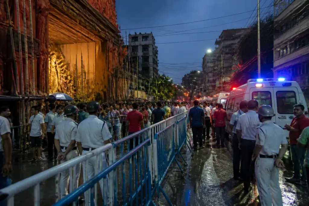 Kolkata stampede site and emergency response after the Chorbagan Durga Puja tragedy