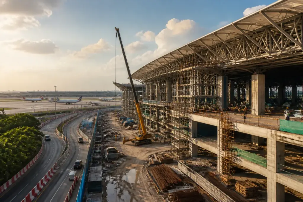 Chennai airport T3 terminal under construction during Phase II modernisation work