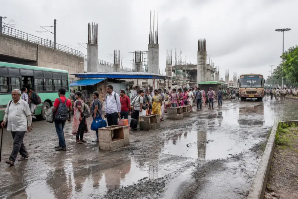 Avadi bus terminus construction site near the railway station in Chennai
