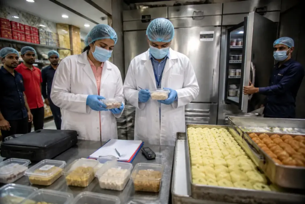 Delhi sweet shop raids reveal poor hygiene and unsafe food storage during an inspection.