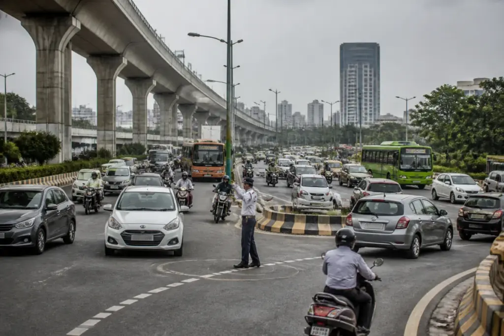 DND intersection traffic on the Noida-Akshardham road during a U-turn trial