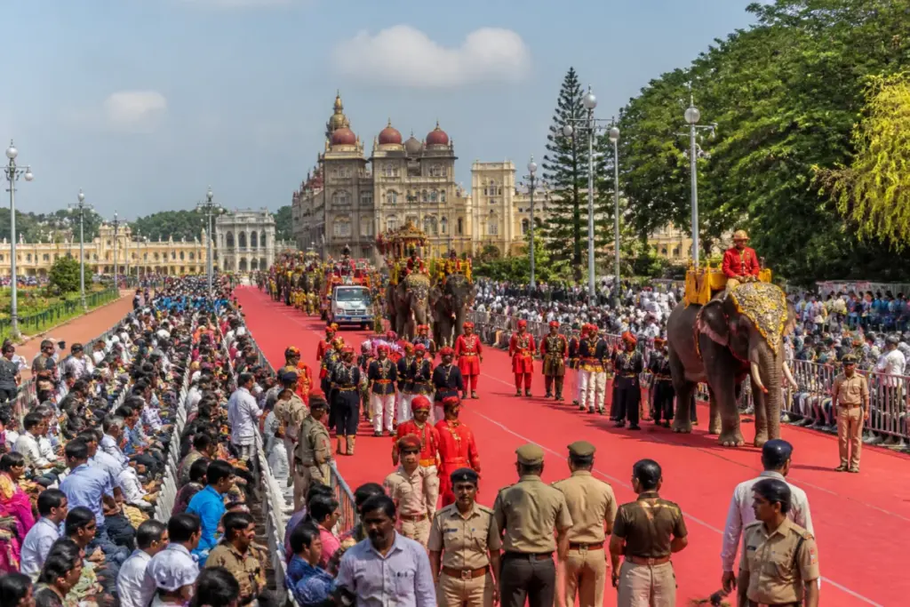 Mysuru Dasara Jamboo Savari procession preparations near the Mysuru Palace