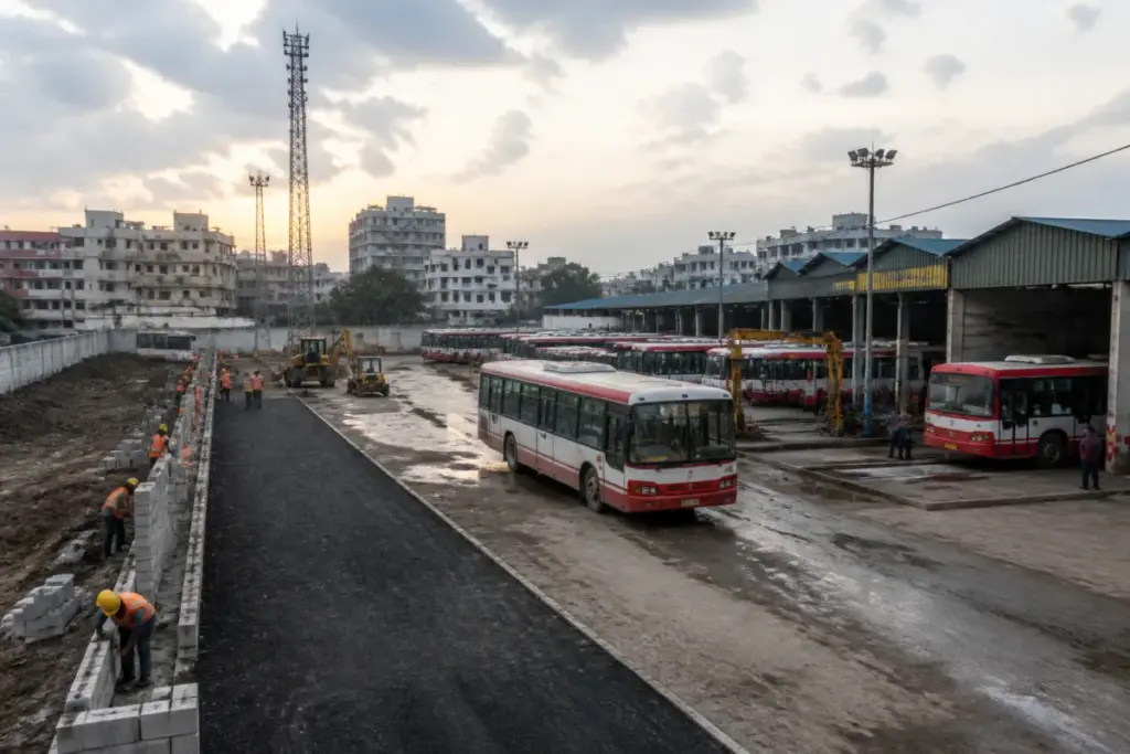 PMPML bus depot in Pune requiring upgrades before a major bus fleet expansion