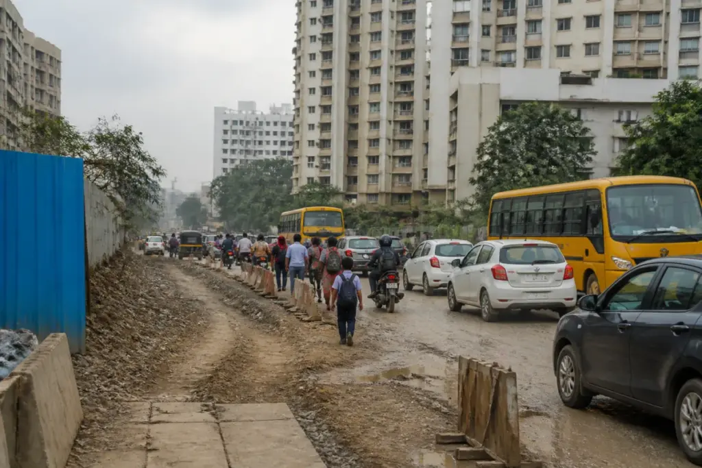 Pune road work near Palace Orchid Society serving Mohammadwadi and Undri commuters