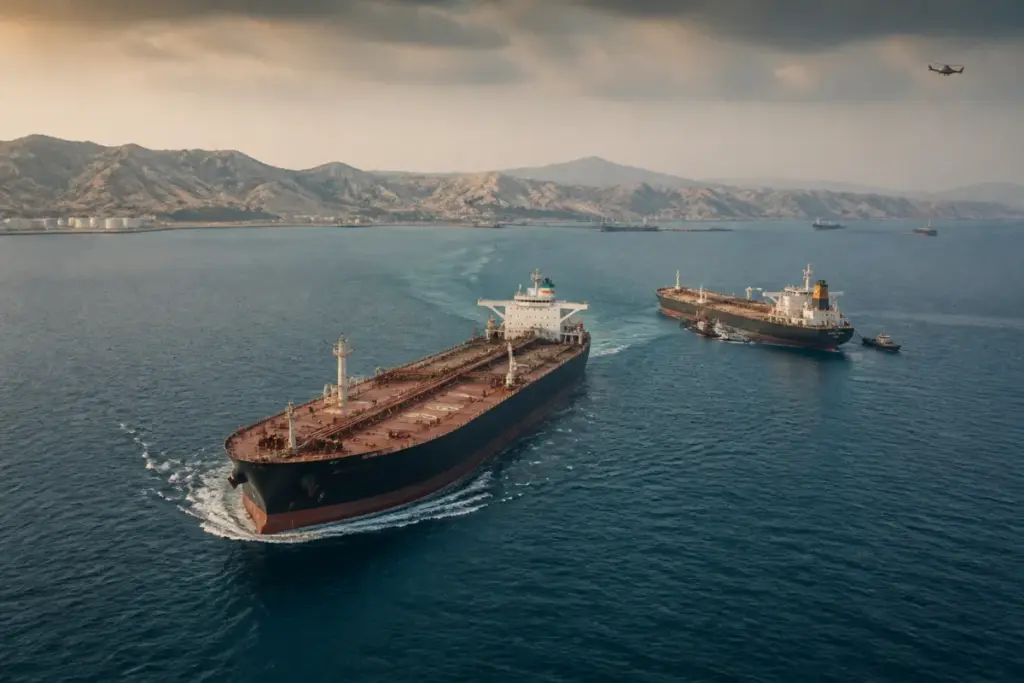 Persian Gulf oil exports moving through a tanker route near the Strait of Hormuz