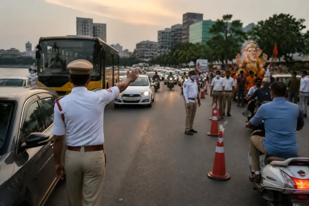 Hyderabad traffic diversions near a city road during an idol immersion programme
