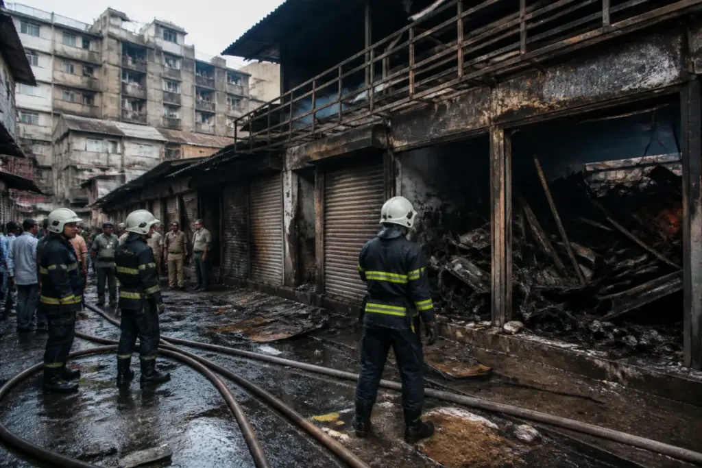 Mumbai scrap godown fire response near dense commercial units in Saki Naka