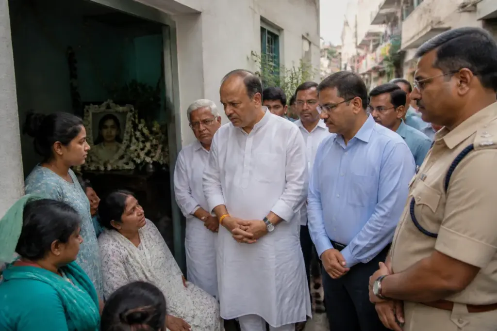 Chorbagan stampede aftermath with officials visiting a bereaved family in Kolkata