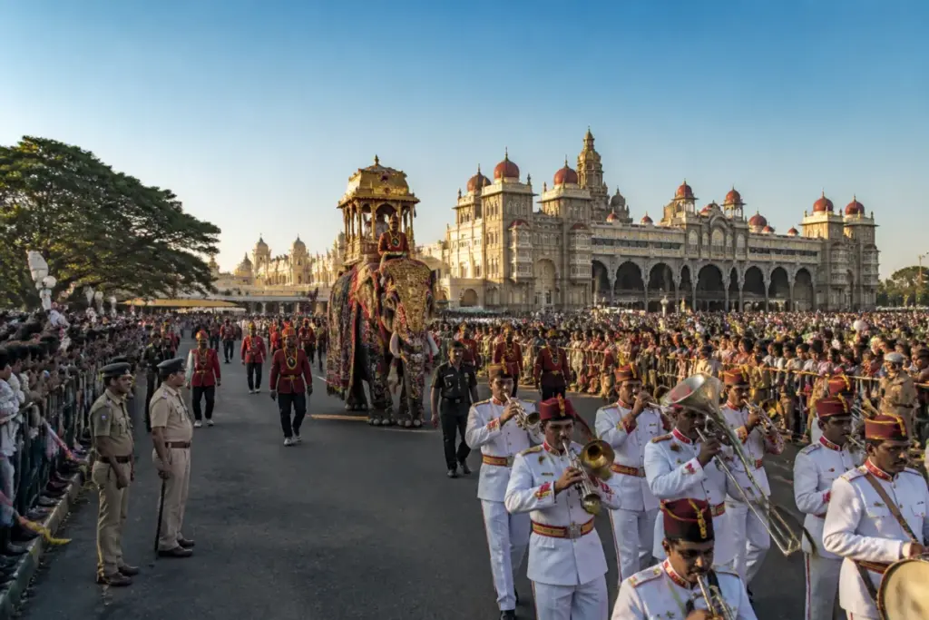 Mysuru Dasara Jamboo Savari procession preparing near Mysuru Palace