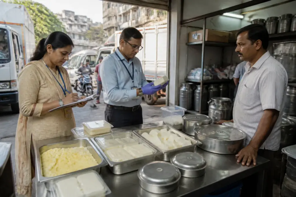 Pune food safety action involving seized paneer and khava during an FDA inspection