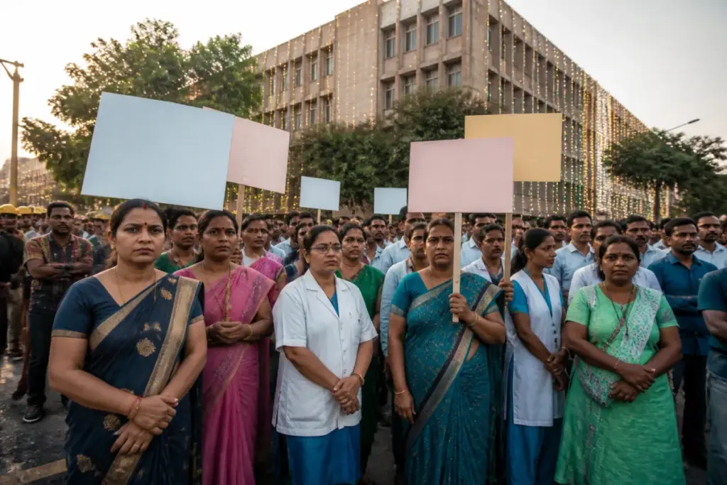 Gujarat workers protesting over wages and labour conditions before Diwali