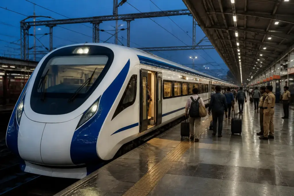 Bengaluru-Mumbai Vande Bharat sleeper train at an Indian railway station