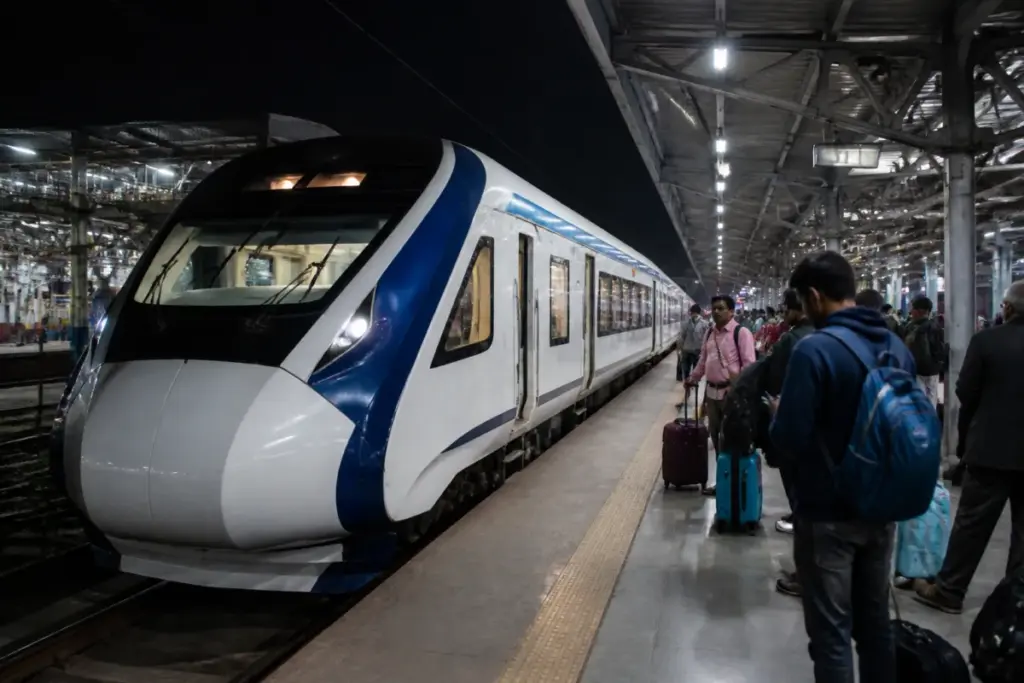 Bengaluru-Mumbai Vande Bharat Sleeper train at an Indian railway station