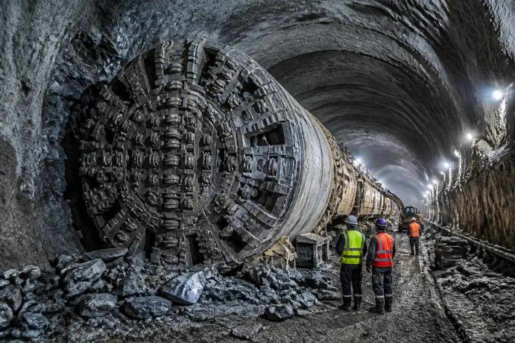 Mumbai GMLR tunnel boring machine excavating beneath hard basalt