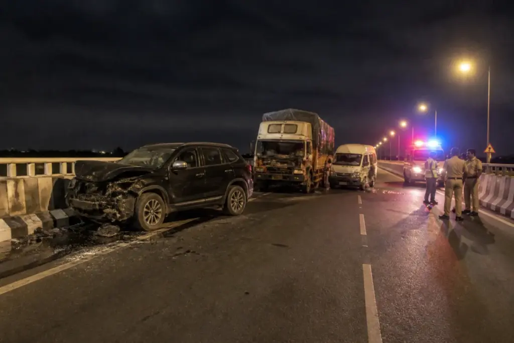 Pune-Bangalore Highway crash site near Karad after a fatal SUV collision
