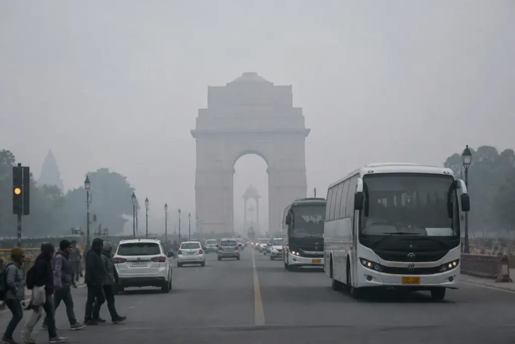 Delhi-NCR GRAP-1 takes effect as smog hangs over India Gate in New Delhi.