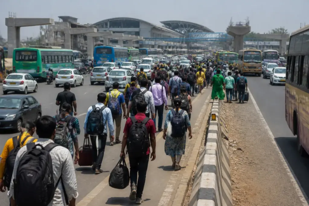 Kilambakkam bus terminus traffic congestion on GST Road in Chennai