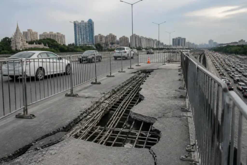 Noida Elevated Road closed near ISKCON Temple after concrete damage exposed steel beneath the surface