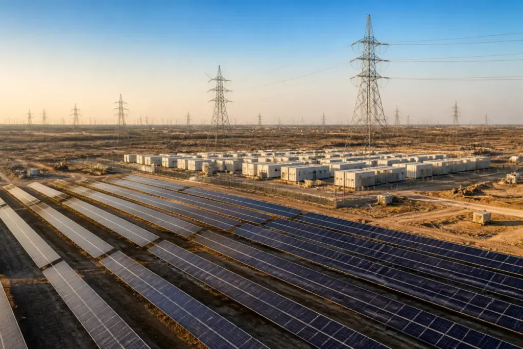 Adani Green renewable energy project and battery storage infrastructure at Khavda in Gujarat