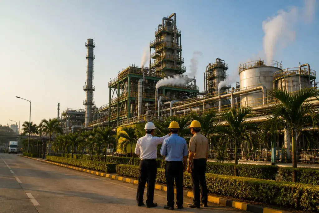 Odisha chemical investment showcase featuring an industrial plant and chemical manufacturing infrastructure