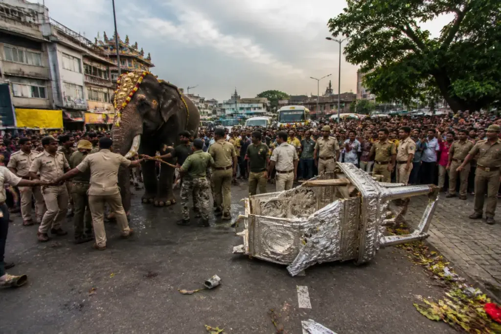 Shivamogga Dasara procession disrupted after a tusker bolts through a crowded city street