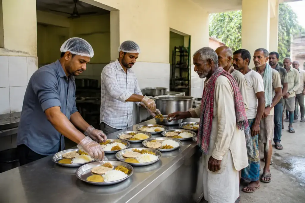 Buxar community kitchen serving affordable meals at a municipal night shelter