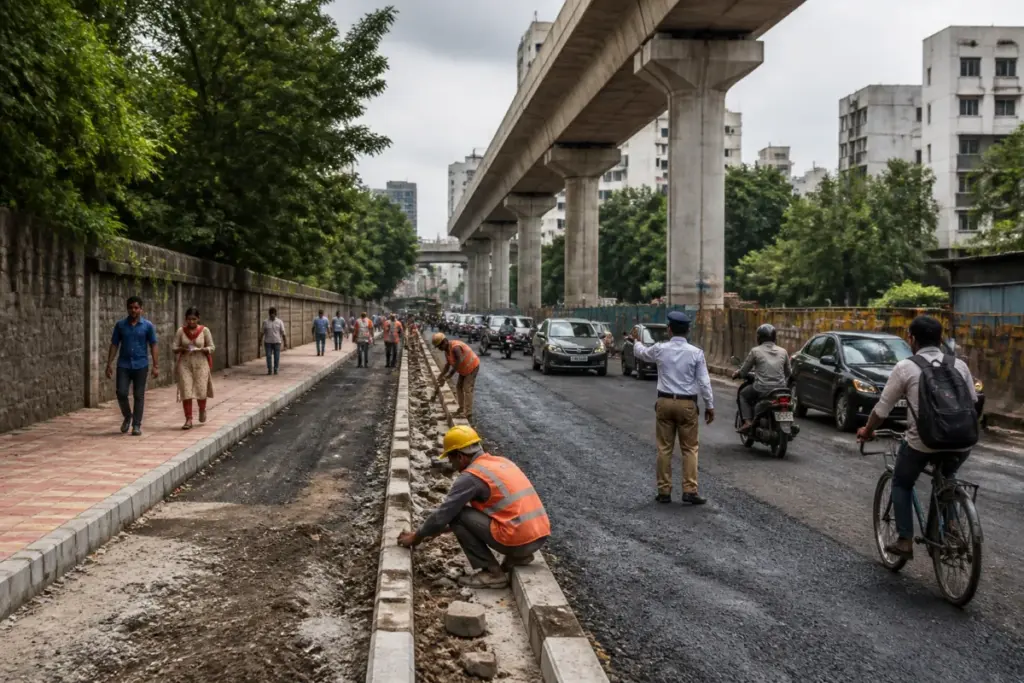 Pune road improvements underway along Ganeshkhind Road beneath Metro construction