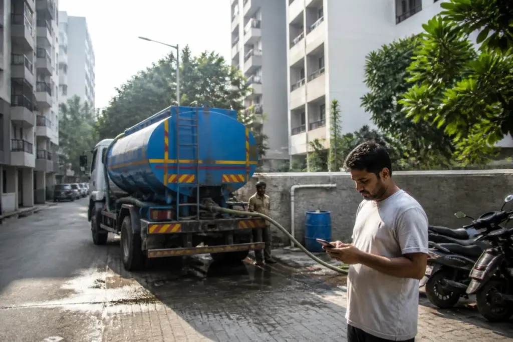Pune tanker OTP system monitoring water delivery at a residential society