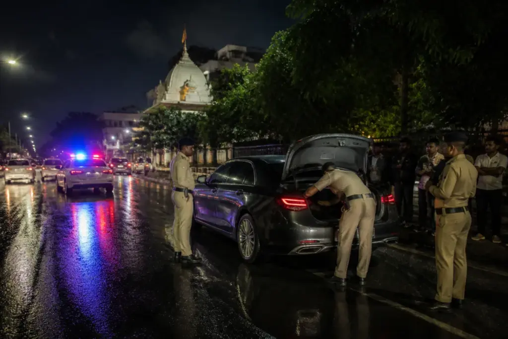 Ahmedabad drunk driving case near Sola-Naranpura Road with police stopping a car at night