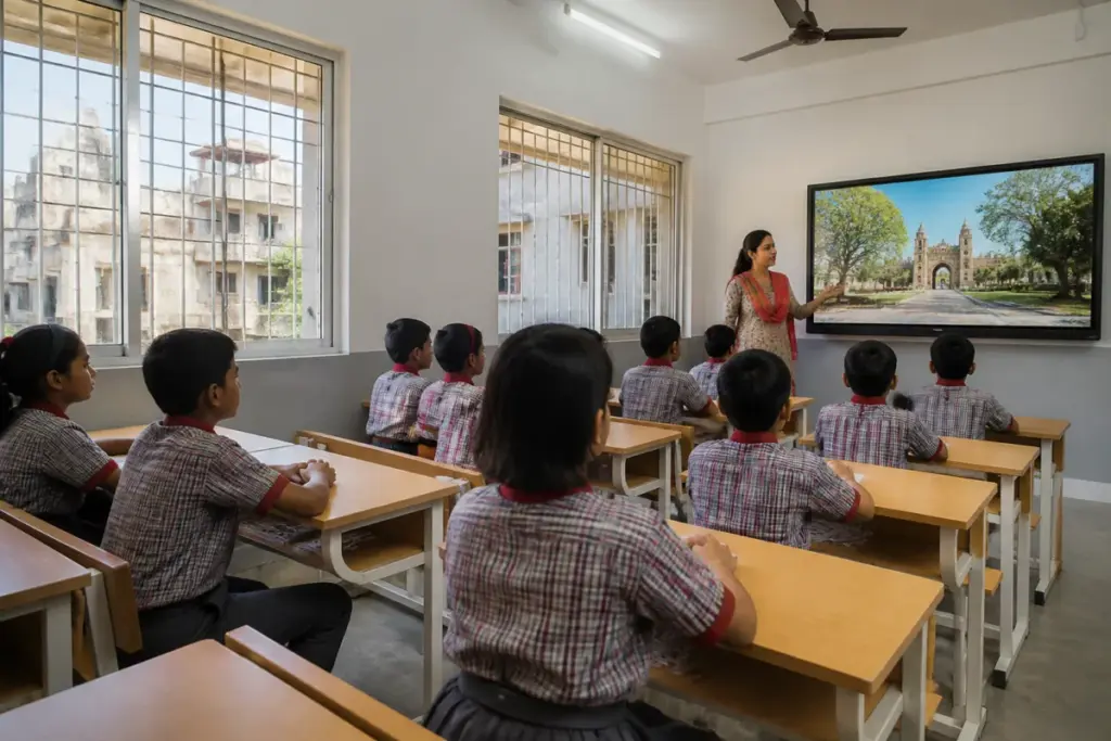 Ahmedabad school board leadership overseeing municipal schools and smart classroom upgrades