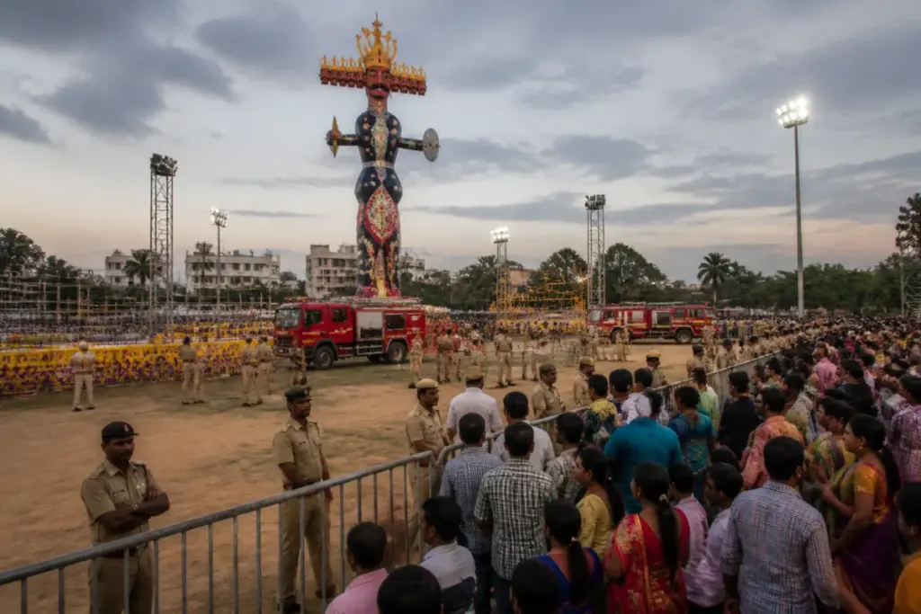 Ravana podi Bhubaneswar preparations with police managing a crowded festival venue
