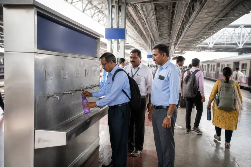 Western Railway water quality checks at a Mumbai railway station