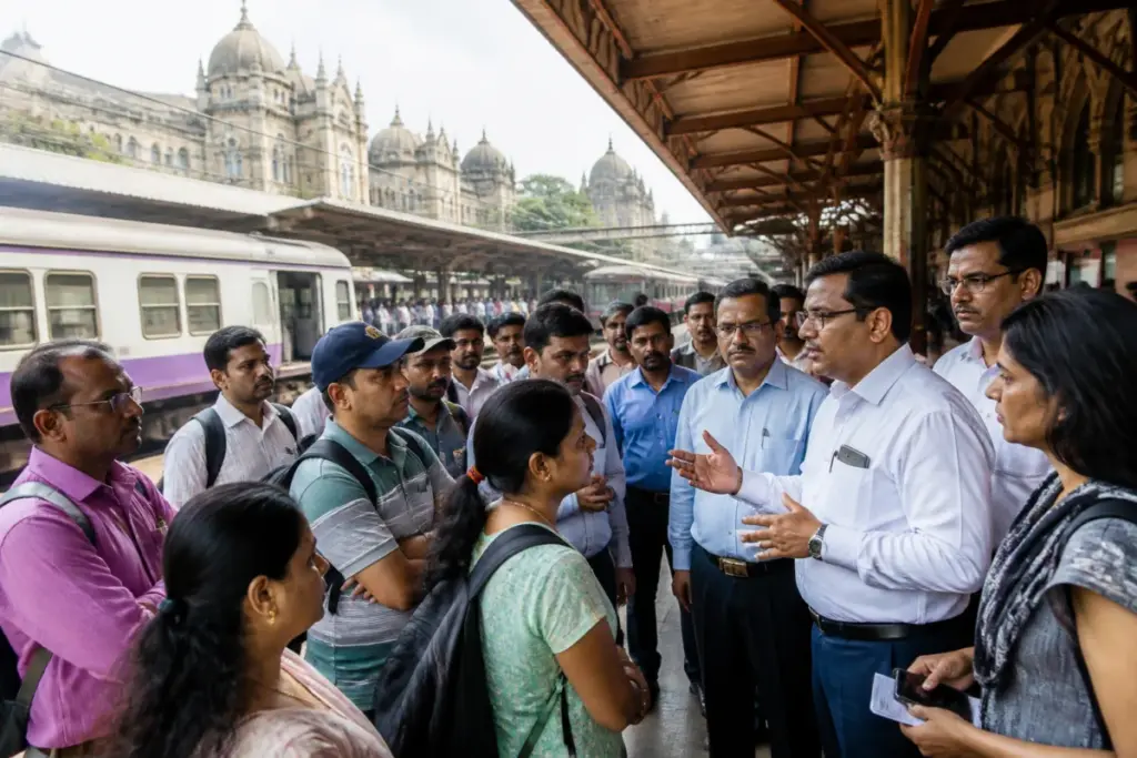 Rail Jan Samvaad passenger interaction at a Mumbai railway station
