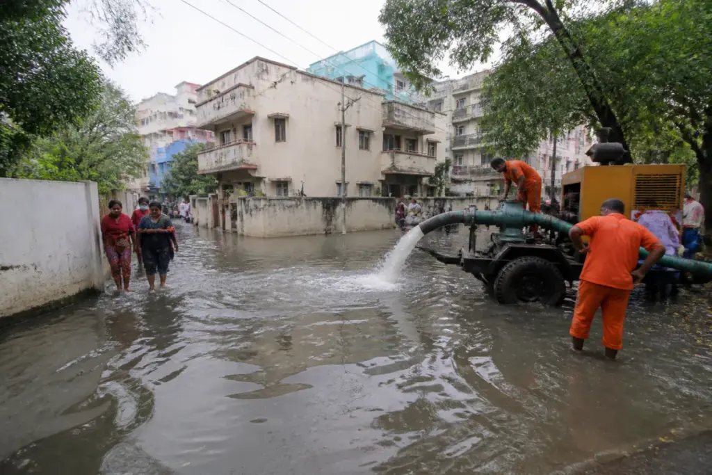 Chennai flooding in Velachery streets after heavy overnight rain